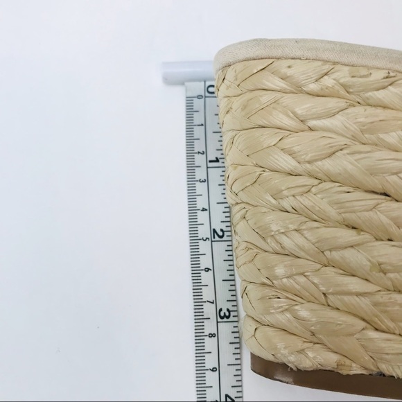 Nine West Librao Leather Straw Raffia Platform Wedge Square Toe Heel Sandals - Picture 9 of 9